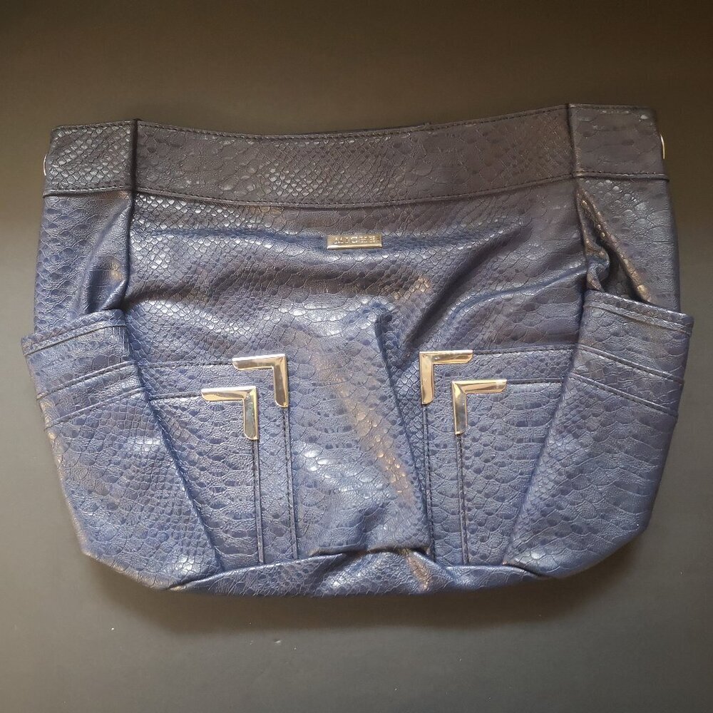 Miche McCall Faux Leather Demi Shell Navy Reptile Pattern w/ Silver Tone Lined